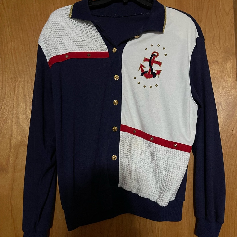Alfred Dunner Nautical Navy/White Long Sleeve Shirt. Size Large